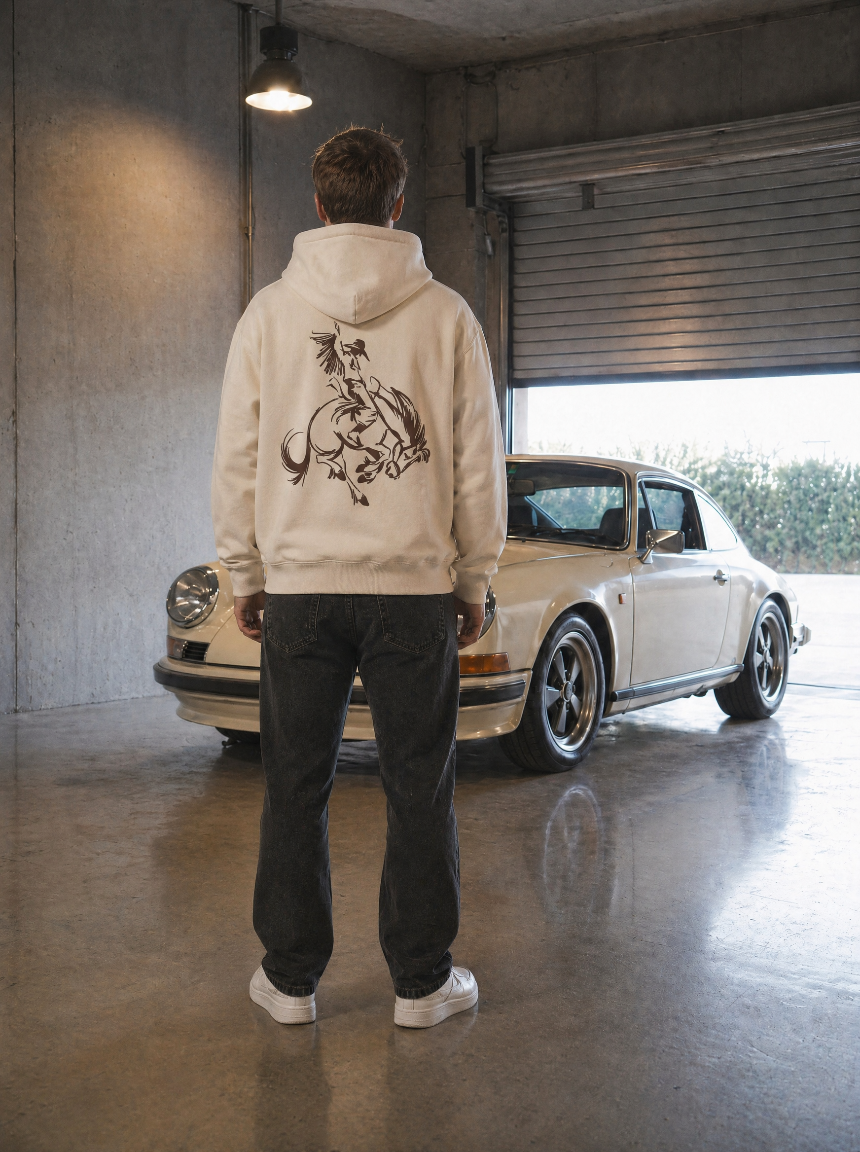 Cream Hoodie – Brown Cowboy