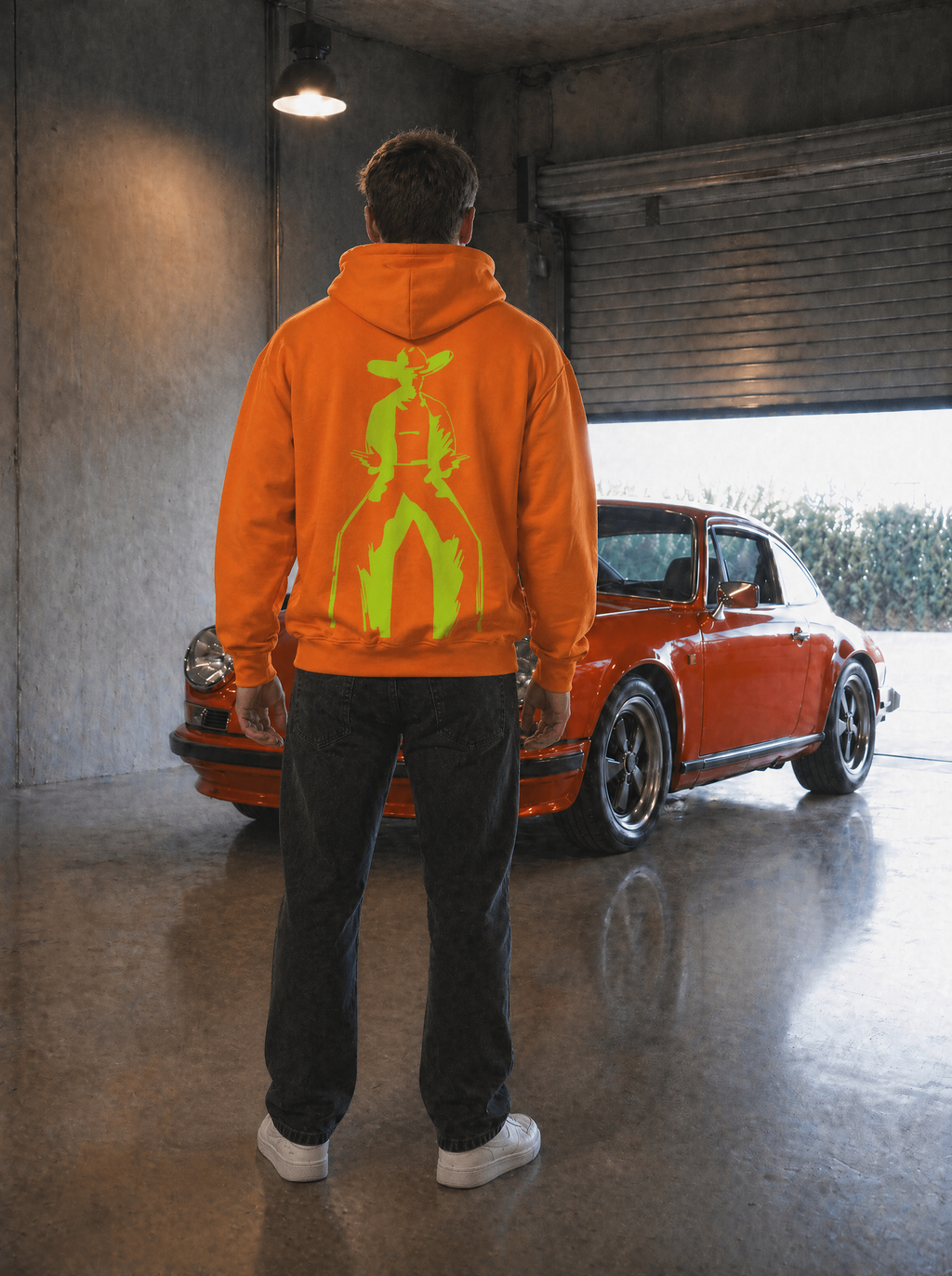 Orange Hoodie – Neon Green Gunslinger